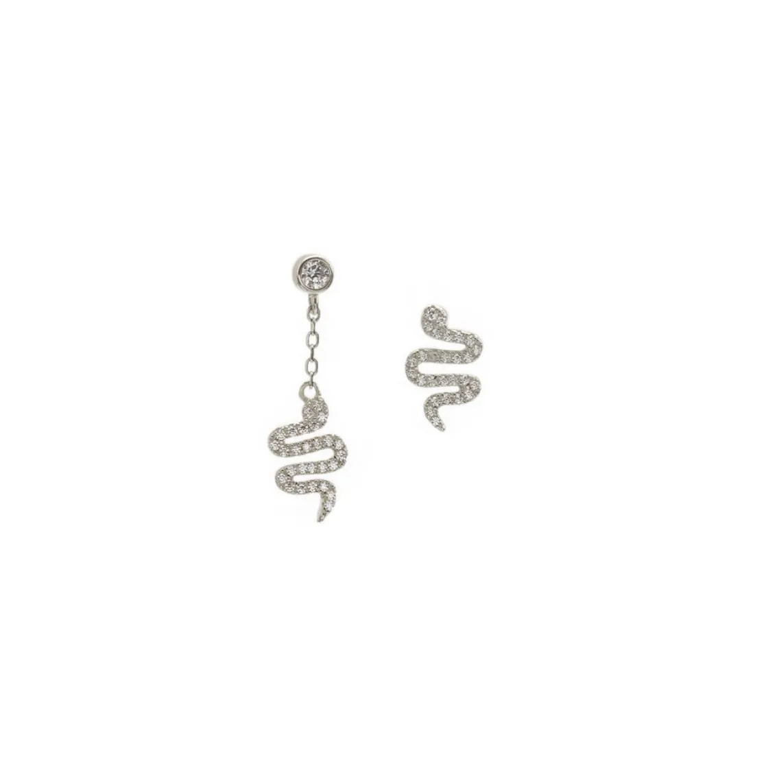 Segundo Pendiente | LINEARGENT Segundo pendiente de plata con charm de serpiente y circonitas